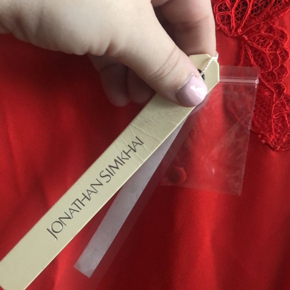 Jonathan Simkhai Red Embroidered Peplum Lace Trim Keyhole Back Sleeveless Blouse - Picture 3 of 10